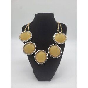 Banana Republic Statement Necklace Gold Tone Rope Chain Big Yellow Discs